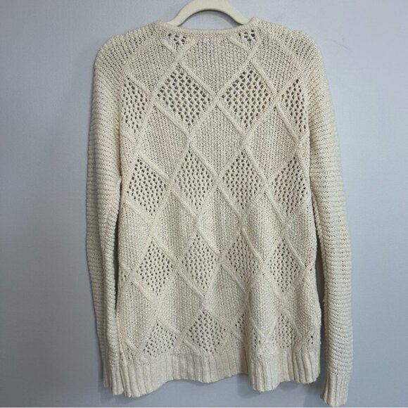 American Eagle Outfitters Light Cream Crew Neck Knit Textured Sweater Medium - Picture 5 of 6